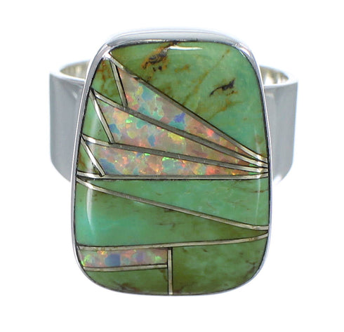 Silver Turquoise And Opal Inlay Jewelry Southwestern Ring Size 5-3/4 AX83308